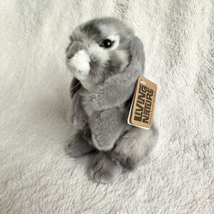 Living Nature Realistic Lop Ear Bunny Rabbit Plush Gray White Standing 8'' New